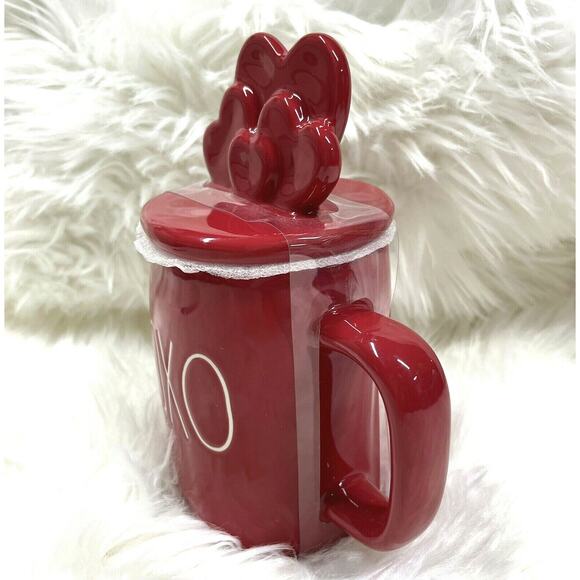Rae Dunn MUG + TOPPER VALENTINES XOXO Love Red White XL 16oz Coffee Cup 2 PC Set - Picture 4 of 5